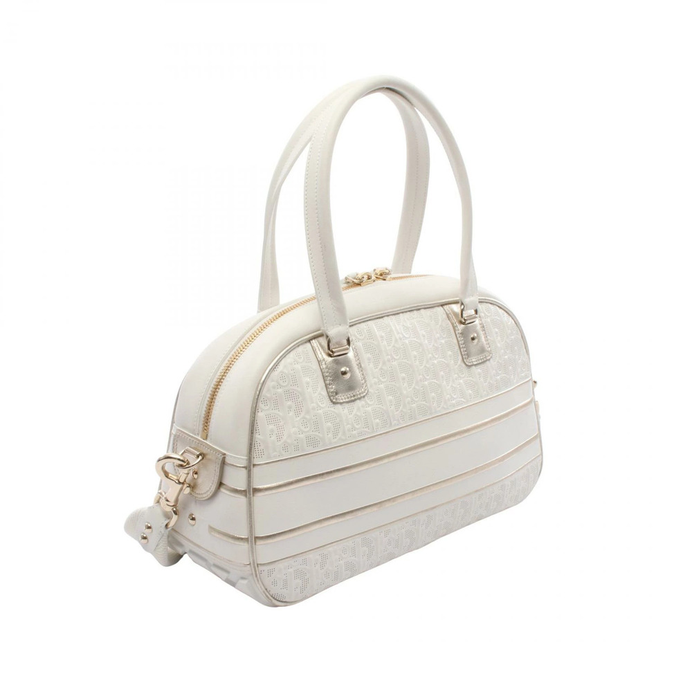 Dior Vibe Bowling Bag Handbag Leather White Gold